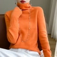 thumbnail image 3 of Suéter de lana con cuello alto para mujer, suéter de cachemira de punto con cuello alto y agujeros para otoño e invierno, suéter suelto para mujer, 3 of 5