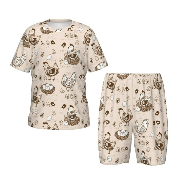 Balery Chicken With Floral Conjunto de Pijama Infantil de Manga Corta con Estampado – Ropa de Dormir de Algodón Suave-Small