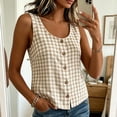 thumbnail image 4 of Tank Tops for Women Sleeveless Round Neck Plaid Button Shirts, 4 of 9