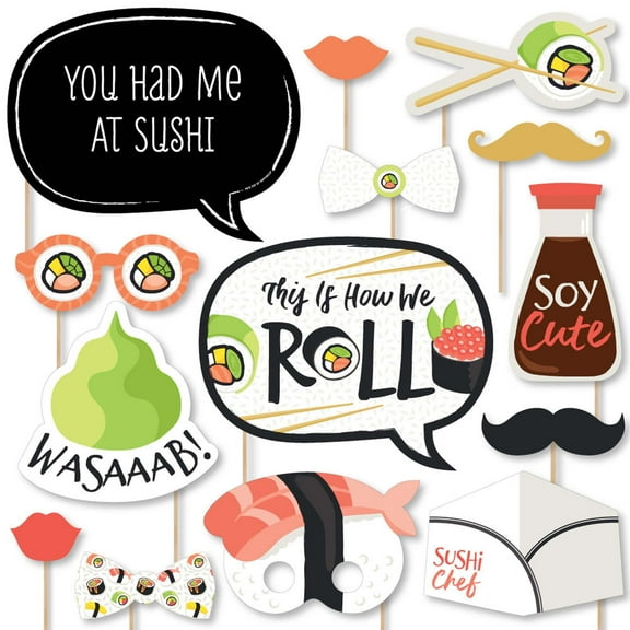 Big Dot of Happiness Let's Roll - Sushi - Japanese Party Photo Booth Props Kit - 20 Count