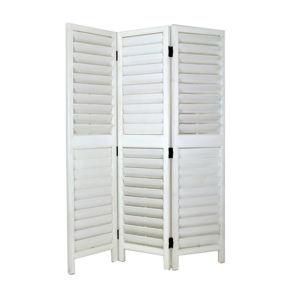 Wooden 3 Panel Room Divider with Slatted Design, White- Saltoro Sherpi