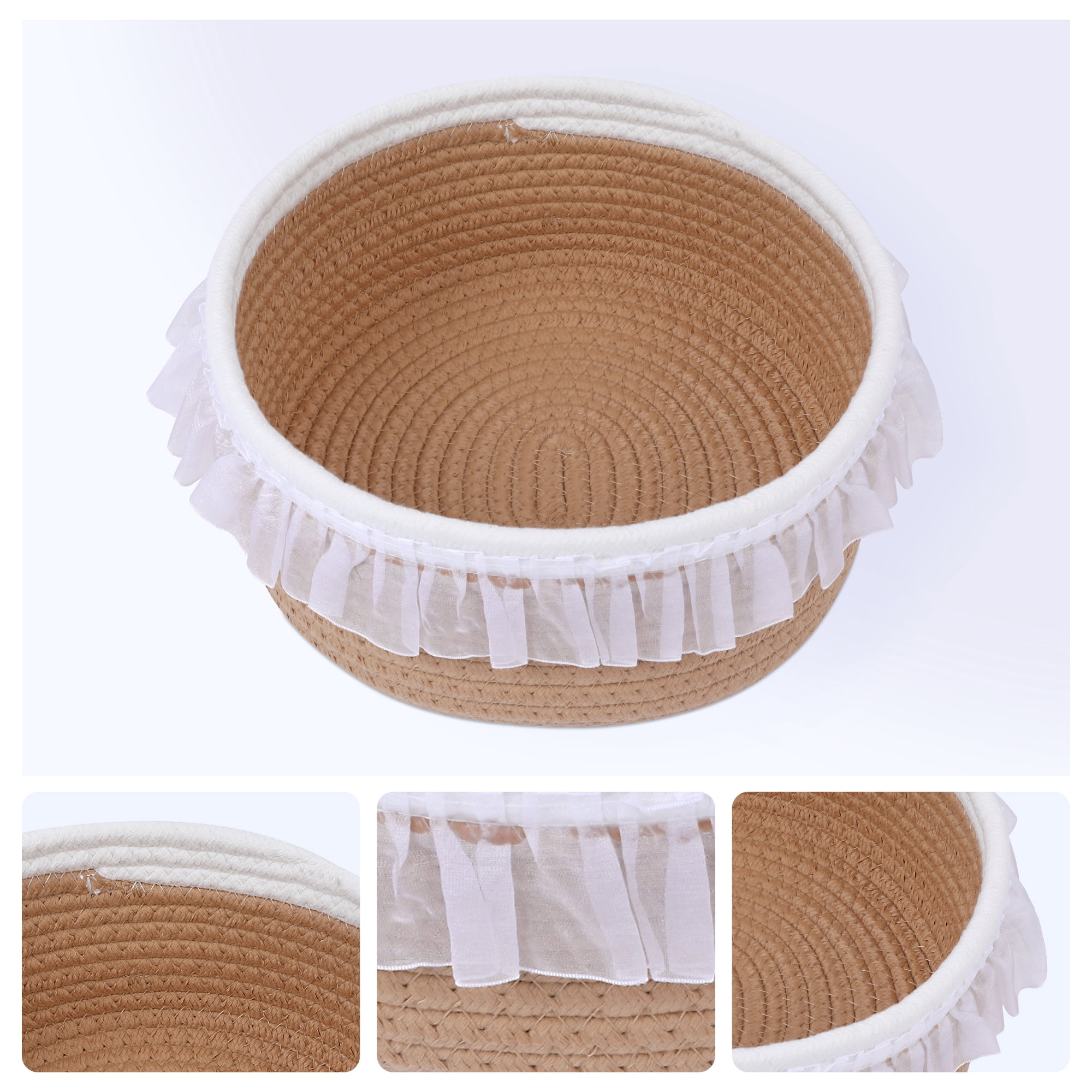 Unique Bargains Woven Storage Basket for Entryway Desk Khaki/White 10.8*10.2*4.3in