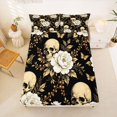 thumbnail image 5 of Homewish Hipple Halloween Skull Queen Sheets,Grunge Peony Floral Queen Sheet Sets,Black Golden,4 Pieces,1 Flat Sheet, 1 Fitted Sheet and 2 Pillowcases, 5 of 6