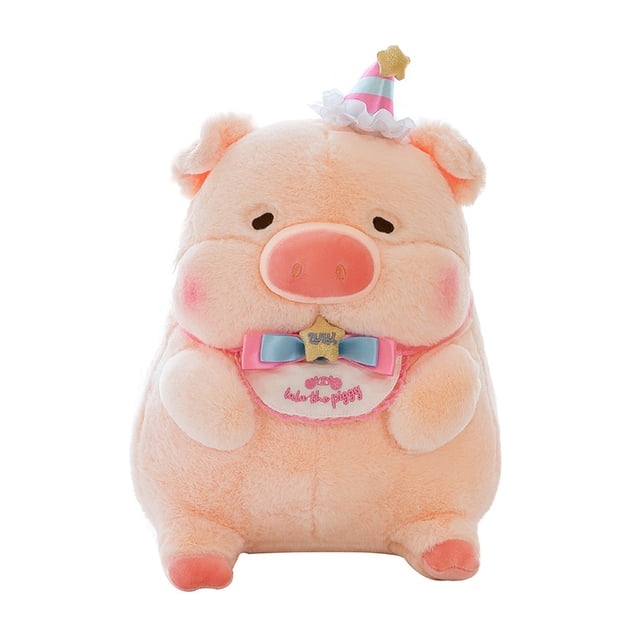 Muñeca de peluche con dibujos animados de Lulu Pig de 40 cm con gorro de fiesta y babero