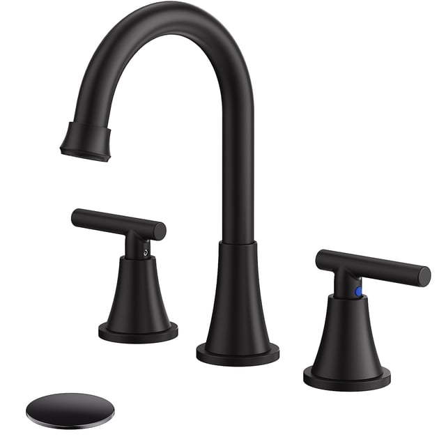 Grifo de baño Hurran negro mate con 3 orificios y desagüe desplegable