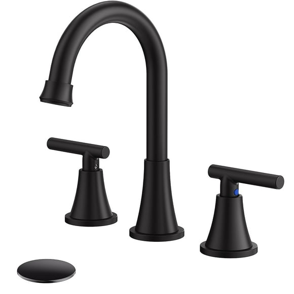 Grifo de baño Hurran negro mate con 3 orificios y desagüe desplegable
