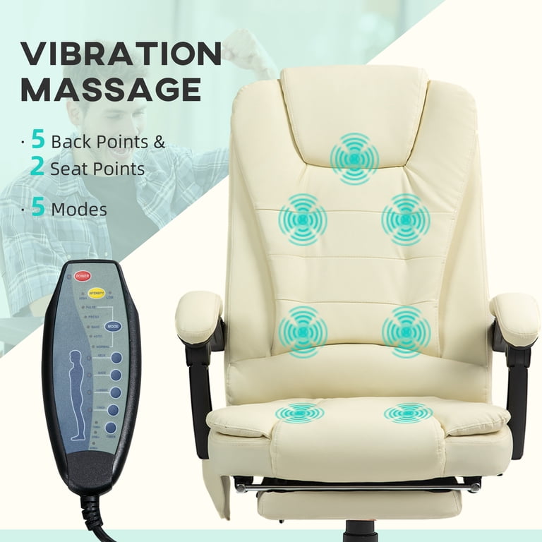 Vinsetto 7-Point Vibrating Massage Office Chair Computer Chair with Lumbar  Support, Footrest, Reclining Back, Adjustable Height, Cream White