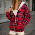 thumbnail image 2 of Women's Zip Up Hoodie Fleece Lined Fall Winter Casual Long Sleeve Jackets with Pockets Plaid Print Loose Pullover Tops, 2 of 4