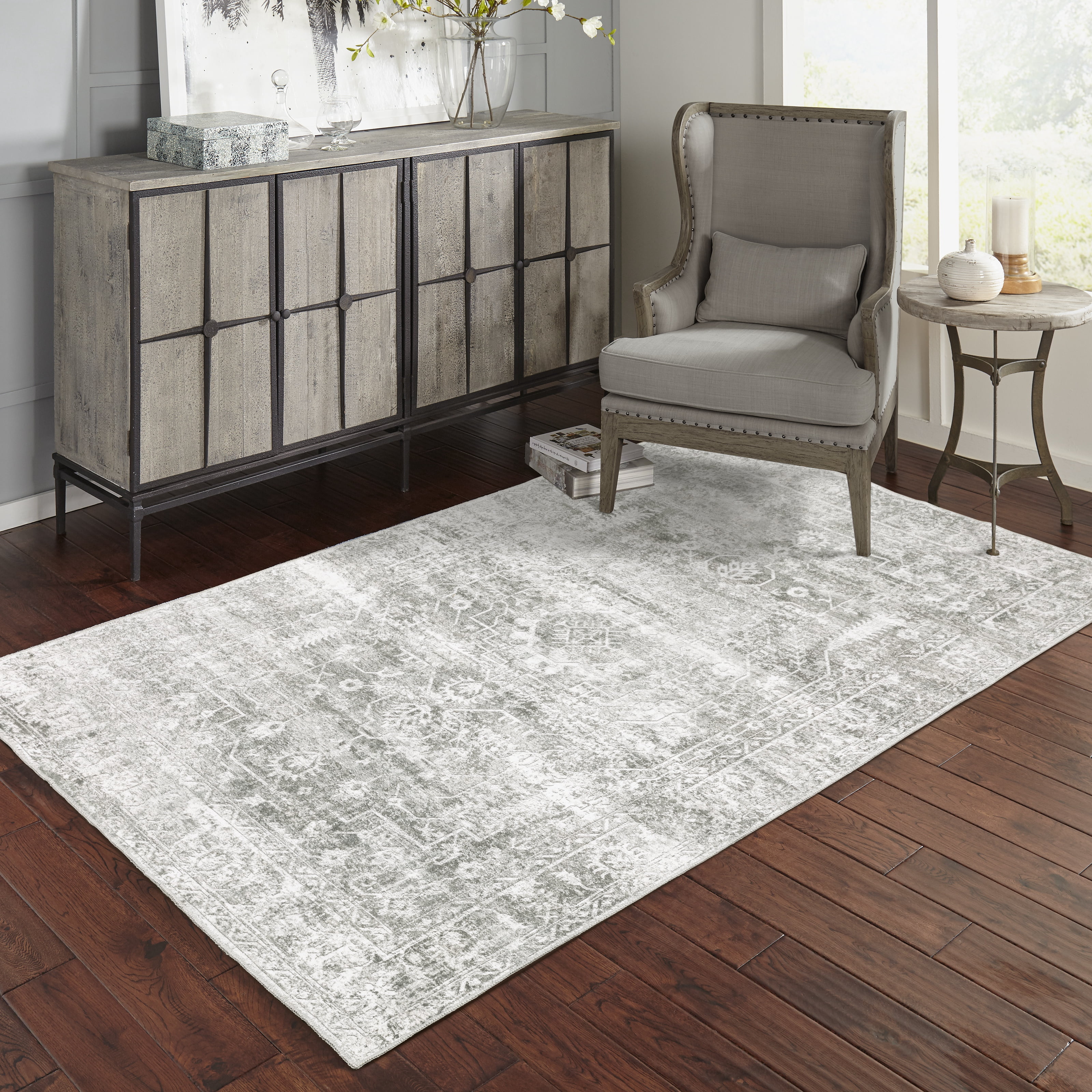 Avalon Home Marlowe Washable Distressed Oriental Grey/ Ivory Indoor Area Rug