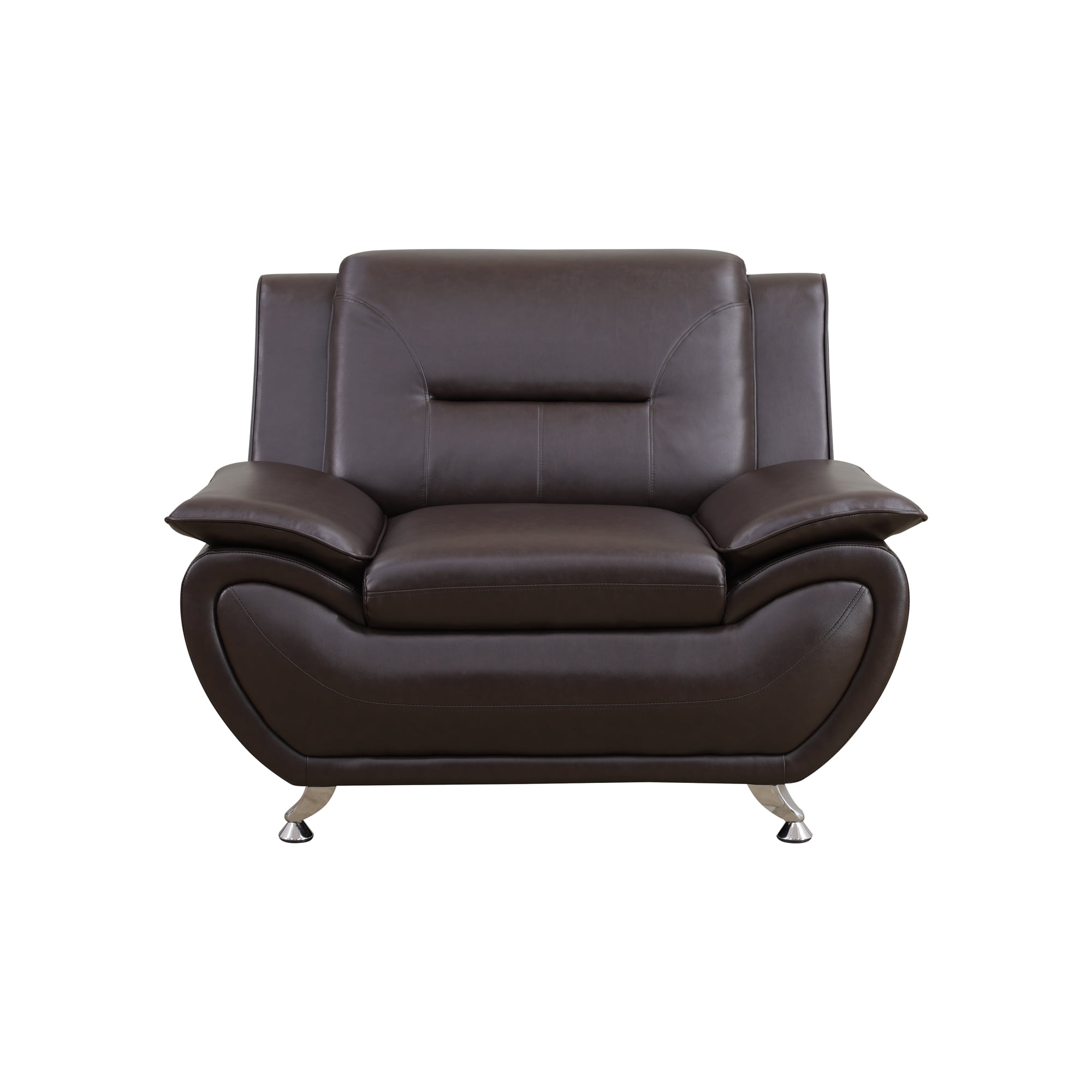 BSHTI 46” Faux Leather Small Recliner Chair Single Sofa Couch with Backrest , Sponge Cushion, Solid Wood Frame for Living Room/Bedroom/Office(Brown)