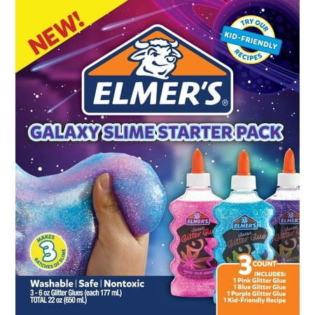 Elmer’s Galaxy Slime Starter Kit with Purple, Pink & Blue Glitter Glue, 6 Ounces Each, 3