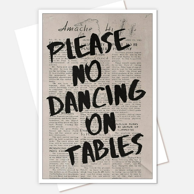 HAHDAXIA Retro Please NO Dancing ON Tables Canvas Wall Art 70s Fashion English Art Poster Black Personalized Font Print Painting Retro Newspaper Style Wall Decor for Living Room Kitchen 12x16