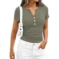 thumbnail image 6 of Dwellite Womens Summer Short Sleeve Tops V Neck Button Up Henley T Shirts Slim Fitted Ribbed Blouses 2026 Army Green 2XL, 6 of 6