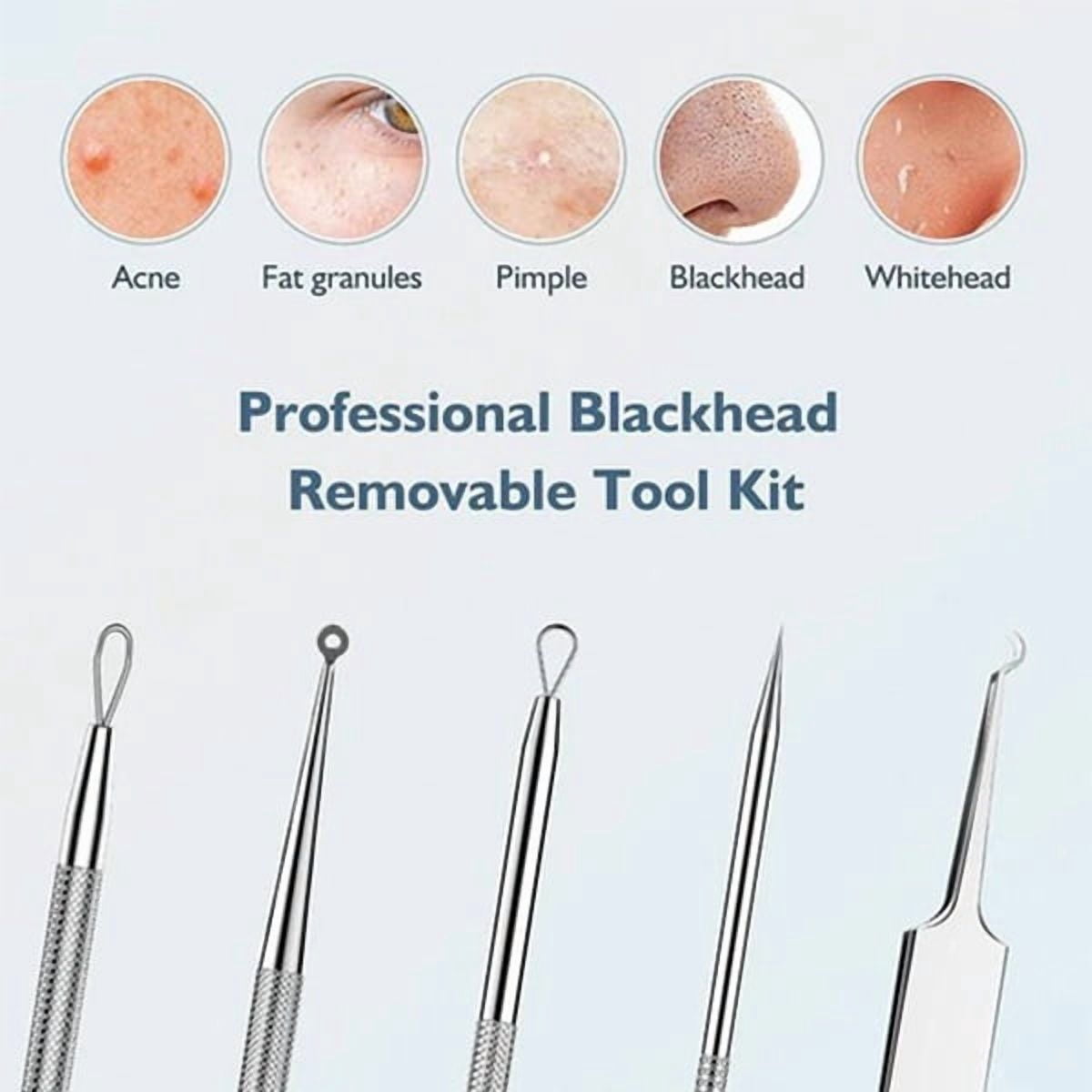 9-in-1 Blackhead Remover Tool Kit Stainless Steel Pimple Popper Set With Angled Tweezers Eyebrow Shavers Portable Case For Acne Blemishes Ingrown Hairs