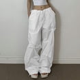 thumbnail image 3 of New street style low-waisted drawstring pleated casual trousers with work style personality, lazy loose straight trousers - white - M, 3 of 6