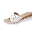 thumbnail image 6 of Rokment Womens Buckles Platform Wedge Slides Sandals 2026 Trendy Casual Leather Espadrilles Chunky Slip on High Heels Beach Summer Dress Slippers White Size 7.5, 6 of 8