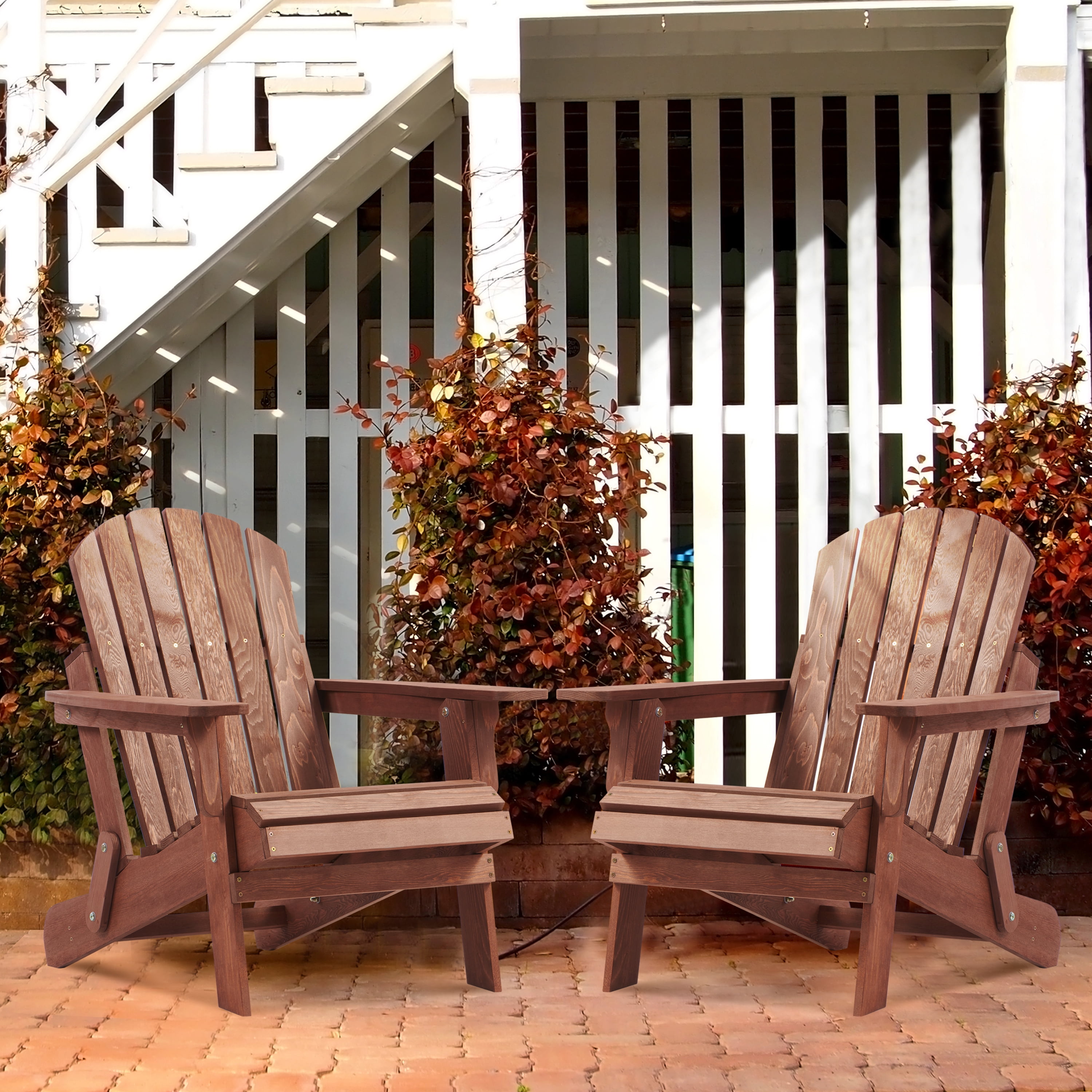 Outdoor Folding Adirondack Chair with BackRest & SeatBoard,Wood Patio Chair for Garden Backyard Porch,Coffee
