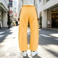 thumbnail image 6 of Women Pants Dqueduo Women's Plaid Button-Zipper Elastic Waist Curved Barrel Pants – Casual Trousers Yellow XXXL, 6 of 7