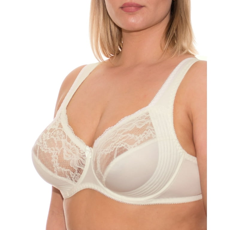 Underwire Full Coverage Bra Wide Straps Support Panels Plus Size 34 36 38  40 42 44 / C D E F G H I J (44H, Ivory) 
