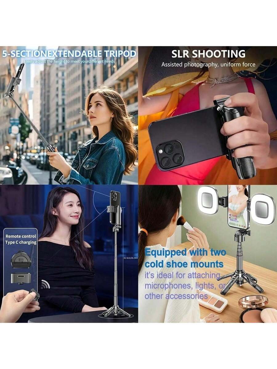 Phone Tripod With 2 Selfie Light, Portable Pocket Size Selfie Stick For IPhone Magsafe, Selfie Stick With Wireless Detachable Remote Control For Photograph, Live Streaming, Video Recording