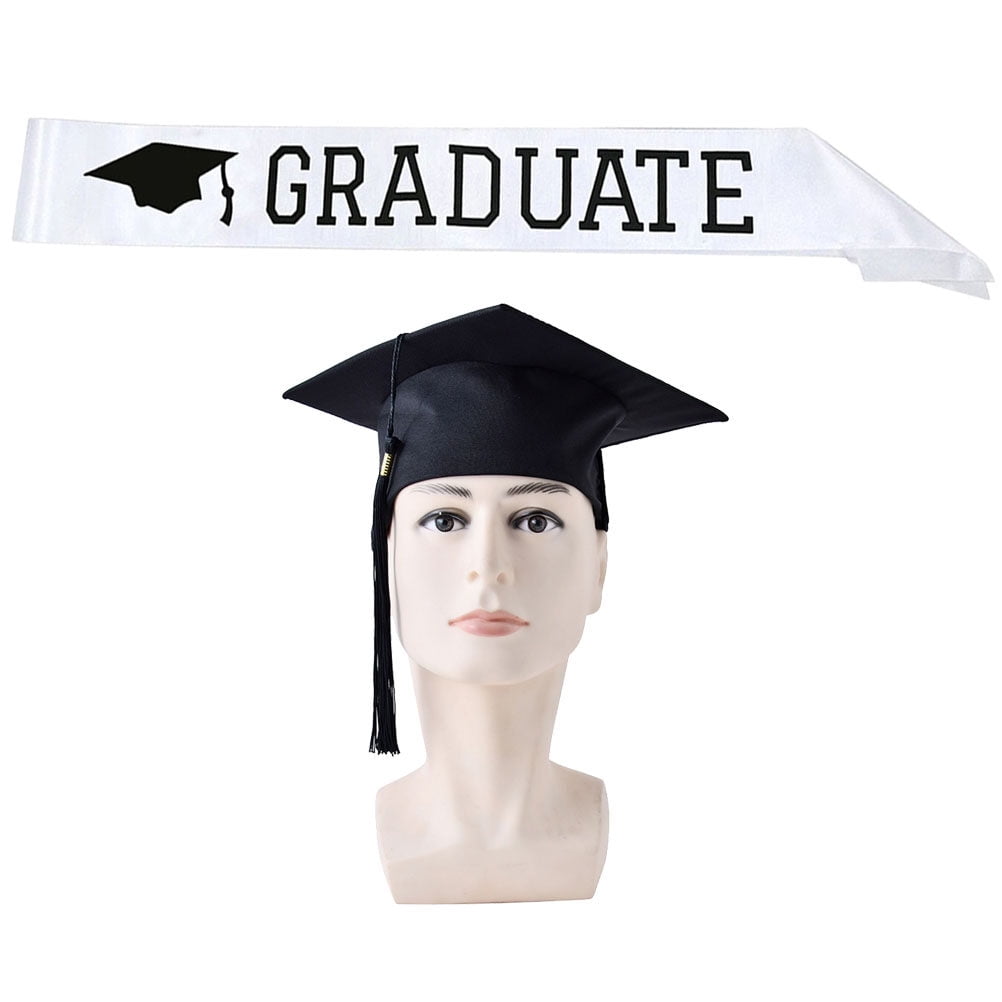 2pcs in 1 Set Graduate Hat and Letter Printing Sash Set Decoration