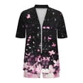thumbnail image 5 of Avrnliq Womens Black Cherry Blossom Galaxy Print Kimono Two Piece Set - Open Front Short Sleeve Top & High Waisted Shorts, Casual Loungewear Beach Cover Up,Size L, 5 of 6