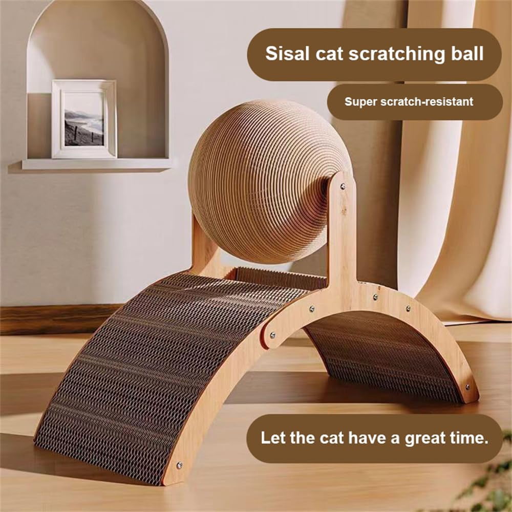 Cat Scratching Ball On Stand, Interactive Cat Scratcher, Cat Scratching Post Design With Arch Bridge Balls-Stylish Cat Scratching Board, Natural Sisal Scratcher Ball
