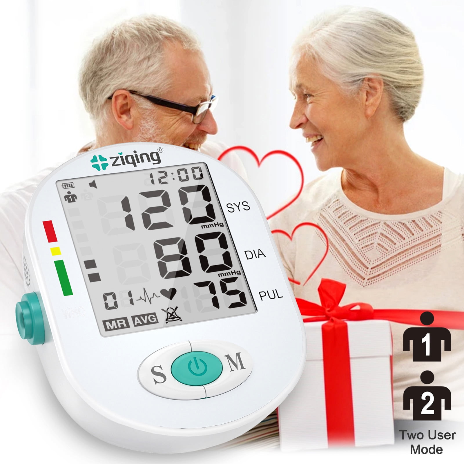 Upper Arm Blood Pressure Monitor - 2×99 Memory Storage, Rechargeable Large Backlit LCD Screen, and adjustable blood pressure cuff