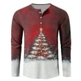 thumbnail image 5 of Wutalume Men's Loose Fit Button-Down Collar Shirt, Long Sleeve Casual Top with Christmas Print, Relaxed Henley Style for Holiday and Everyday Wear,Wine 3XL, 5 of 8