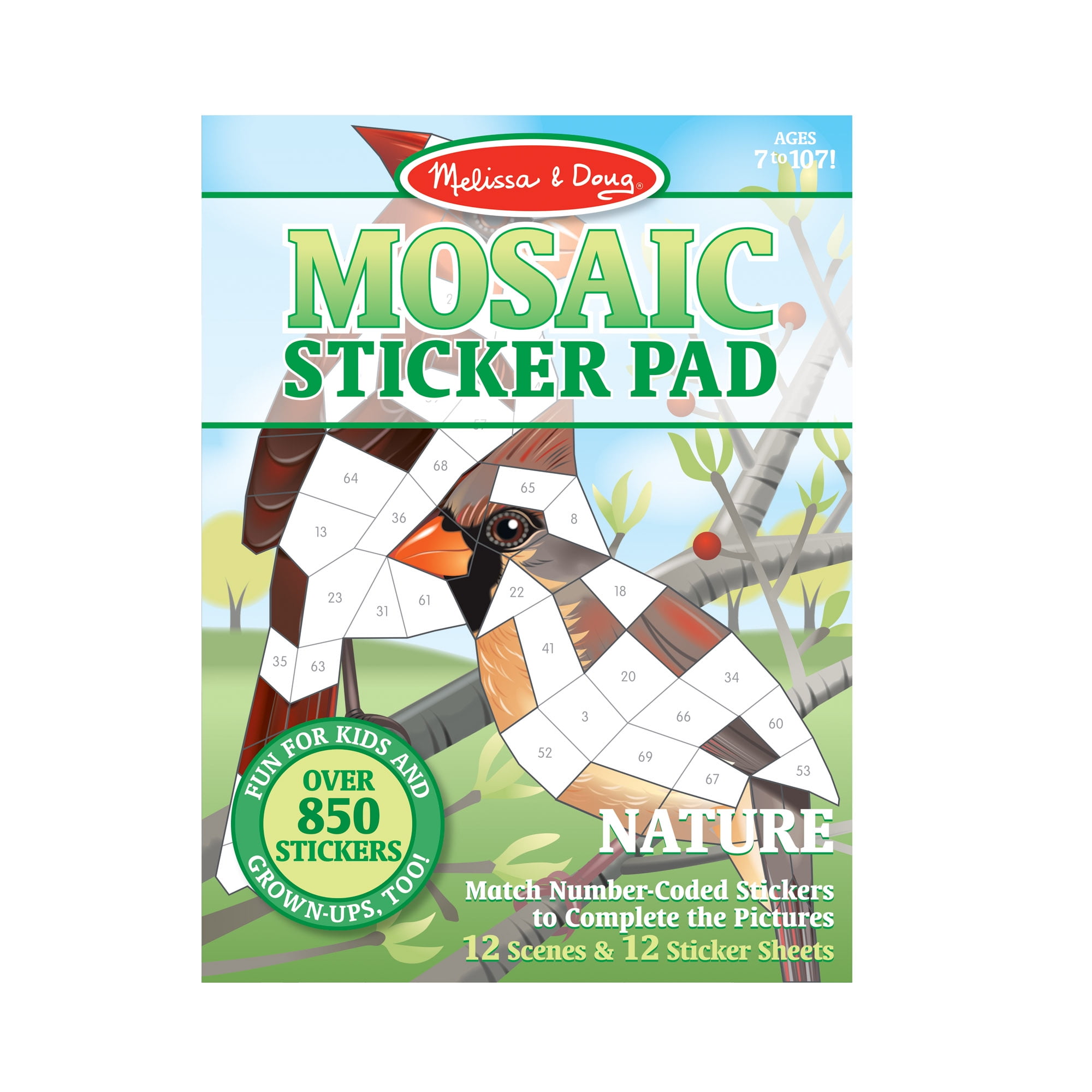 Melissa & Doug Mosaic Sticker Pad Nature (12 Color Scenes to Complete with 850+ Stickers)