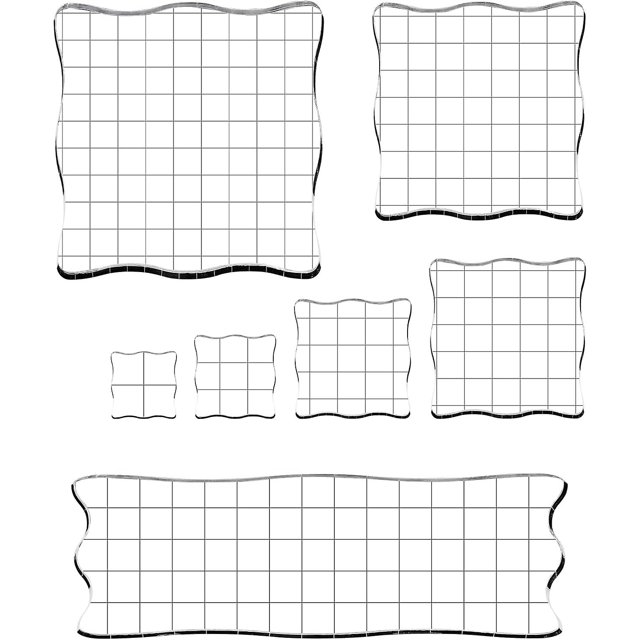 7 piezas de bloques de estampado acrílico, bloques de sellos decorativos, bloques de sellos transparentes con rejilla y agarre, conjunto de bloques de estampado en forma de onda para manualidades