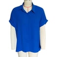 thumbnail image 1 of Blusa con Cuello vuelto Ticfox color puro dobladillo informal mujer Royalblue 2XL, 1 of 3