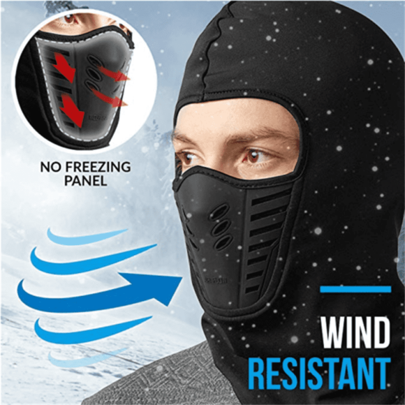 JUNWELL 2 Pack Men Cold Weather Windproof Fleece Ski Ninja Mask Winter Balaclava Full Face Neck Mask Aviator Bomber Trooper Trapper Hat Motorcycle Ear Flap Cap Black