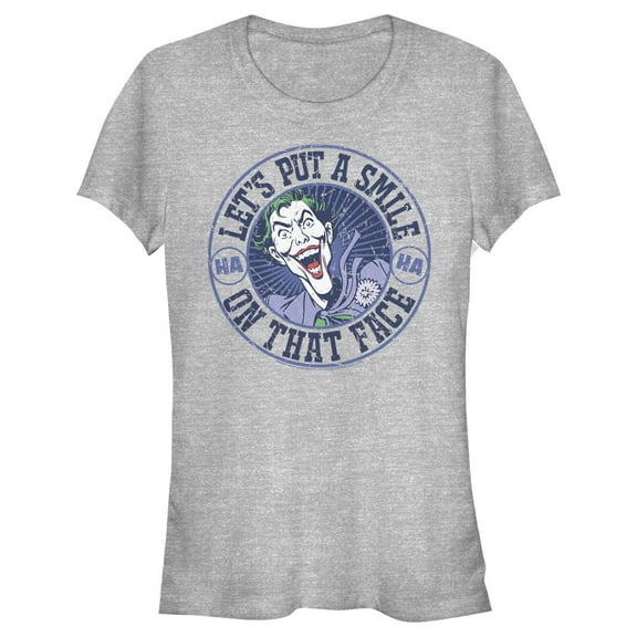 Junior's Batman Joker Let's Put a Smile On That Face  Graphic Tee Athletic Heather Small