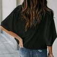 thumbnail image 4 of QQAMB Womens T-Shirts 3/4 Sleeve V-Neck Solid Color Wrap Draped Front Blouses Tops Black 3XL, 4 of 6