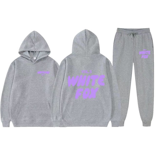 2025 White Fox Unisex Letter Print Loose Hoodie Pants Set