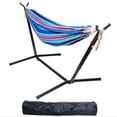 thumbnail image 3 of Fogcroll Double Hammock Standing Hammocks and Portable Carrying Bag with Space Saving Steel Stand Included 2 Person Heavy Duty Outside Garden Yard Outdoor 440lb Capacity 2 People Striped Print, 3 of 12