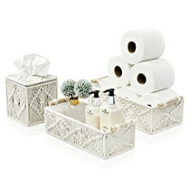 Sorbus Macrame Boho Basket & Tissue Holder Set - 3-Piece White Bathroom Storage Organizer