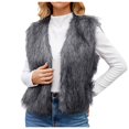 thumbnail image 3 of larppty Women's Faux Fur Waistcoat Vest Fuzzy Sleeveless Open Front Outwear Winter Warm Fluzzy Vest Jacket Coat (Grey, XL), 3 of 6