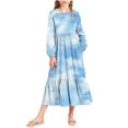 thumbnail image 2 of UQJfacai Girls Ruffle Maxi Dress Tie Dye Long Sleeve Crewneck Casual Flowy Tiered Dress with Pockets Party Holiday Outfits 4-15 Years, 2 of 6