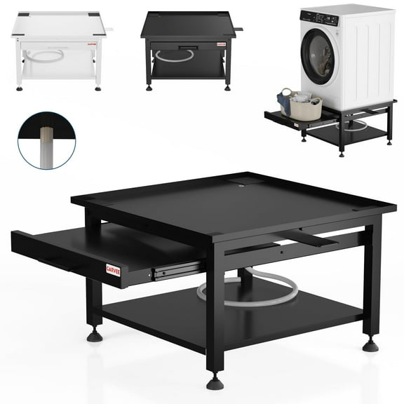 Garvee 27" Washer Dryer Pedestal with Pull-Out Shelf, 16" Height, 1000 lb Capacity, Drain Pan & Anti-Vibration Pads,Black