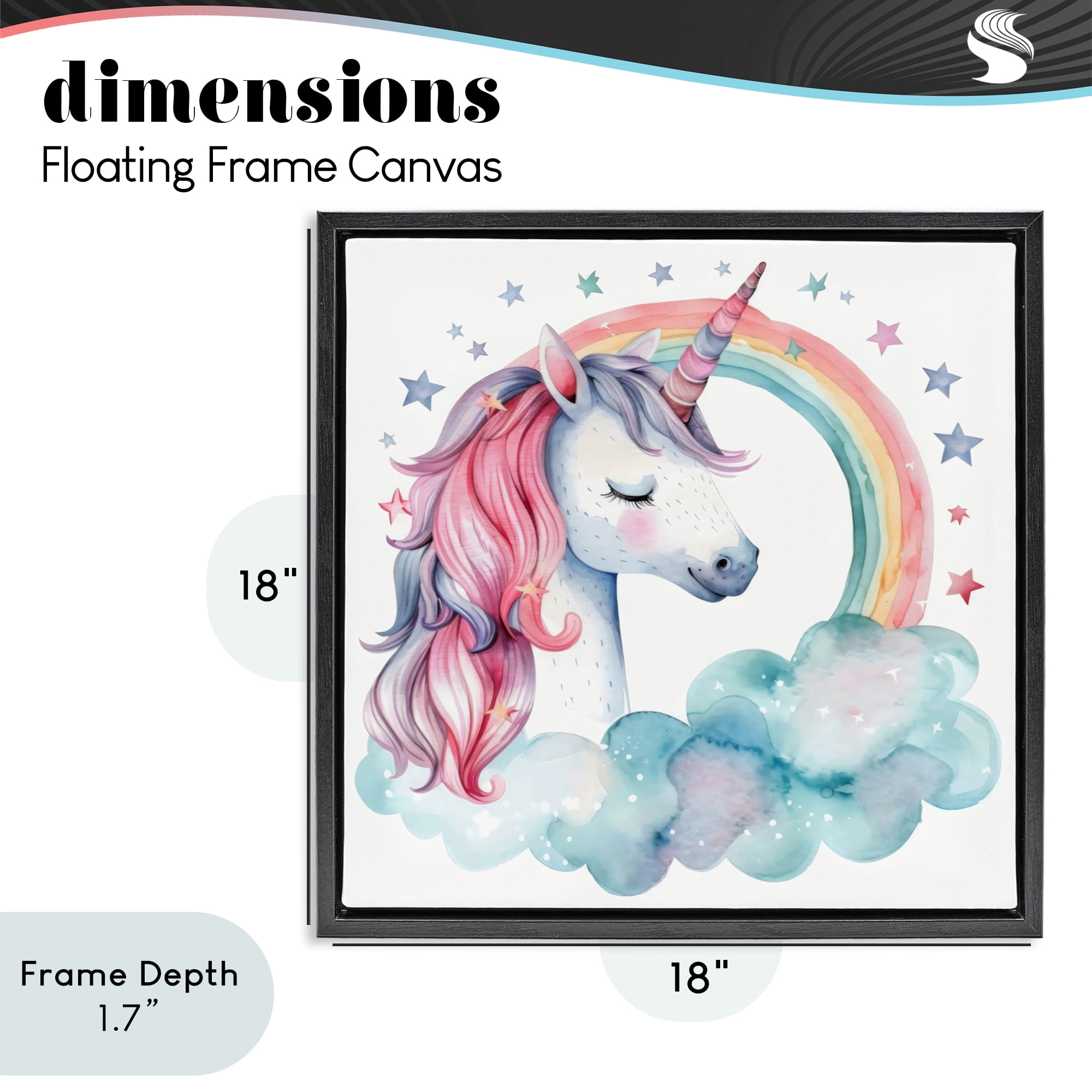 Stupell Industries Starry Rainbow Unicorn Black Framed Floater Canvas Wall Art, design by Creative Studio