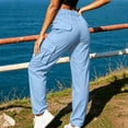 thumbnail image 2 of Women's Button Zip Cargo Jogger Pants, Ghalytn Elastic Back Waist Multi-Pocket Casual Outdoor Tapered Trousers, 2 of 5