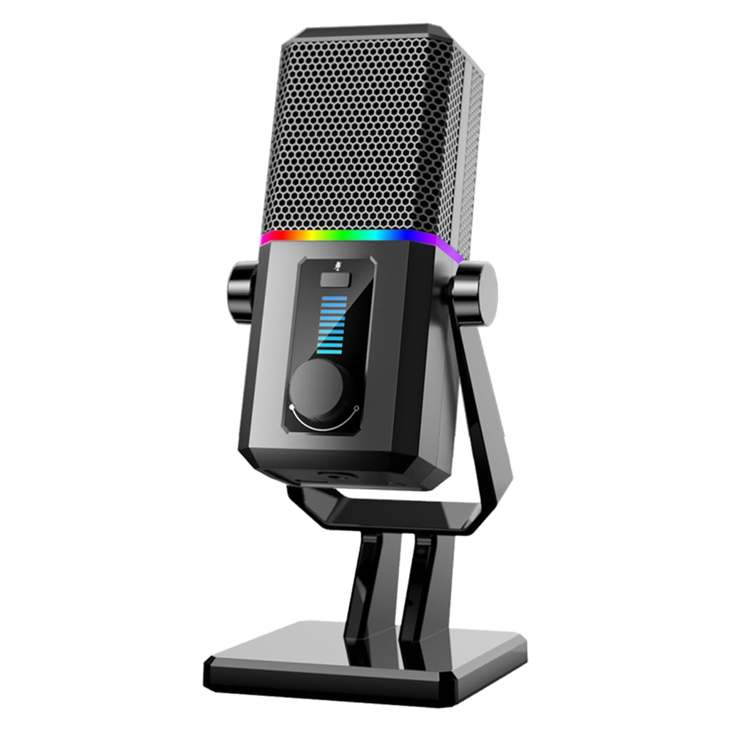 USB Microphone Unidirectional Mic One Button Sound Control Microphone for Laptops with Cool LED Light
