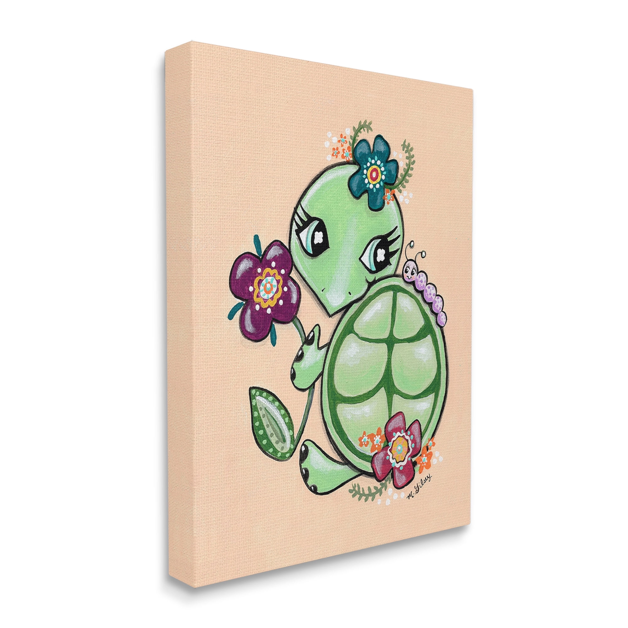 Stupell Industries Floral Blossom Turtle Animals & Insects Painting Gallery Wrapped Canvas Art Print Wall Art, 16 x 20