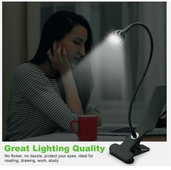 USB Reading Night Light Flexible LED Book Lamp, Clip-On Light for Laptop, Bed, Desk & Study