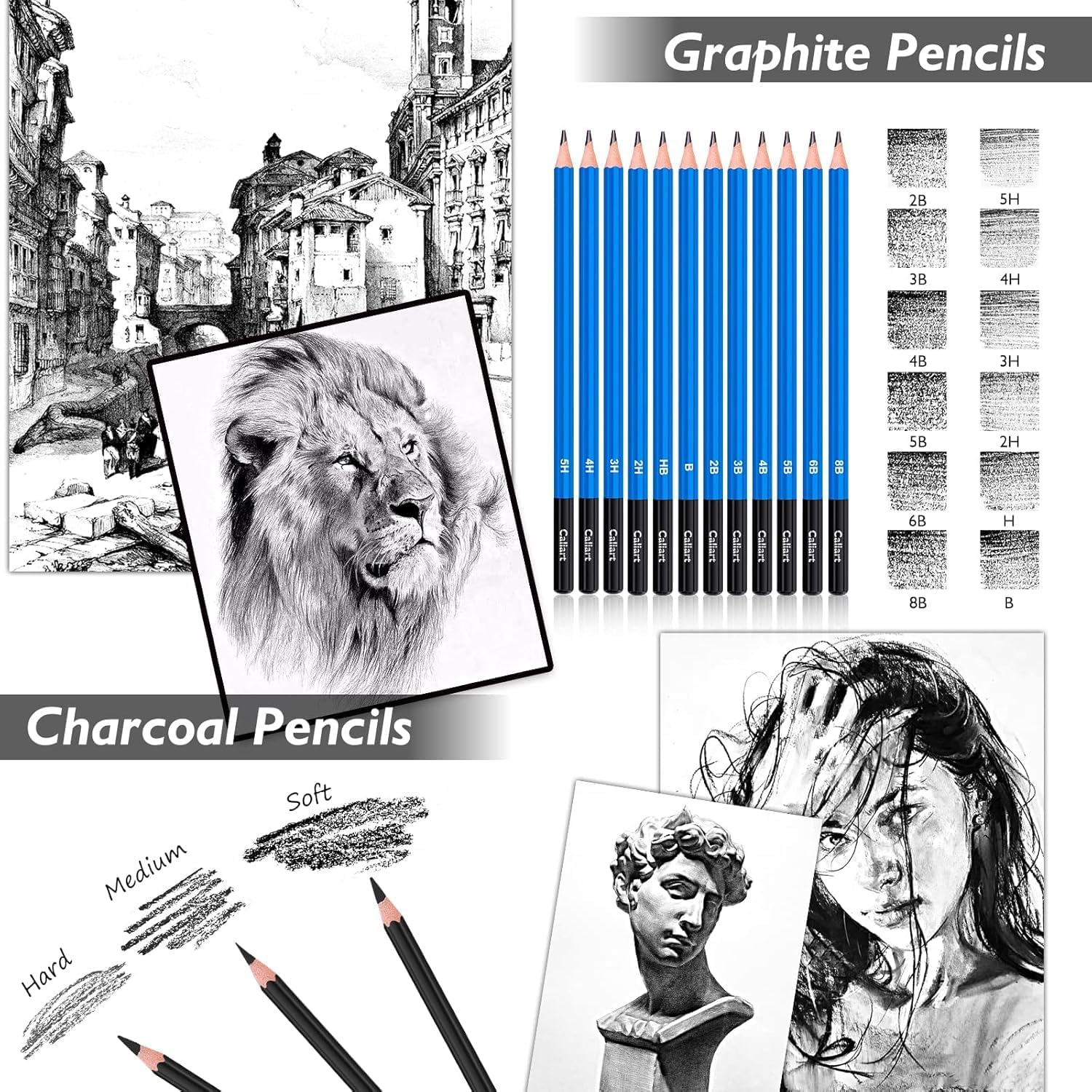 176PCS Art Supplies Sketching Kit with 100 Sheets 3-Color Sketch Book, Graphite Colored Charcoal Watercolor & Metallic Pencils, Drawing Supplies Set for Artists Adults Beginners