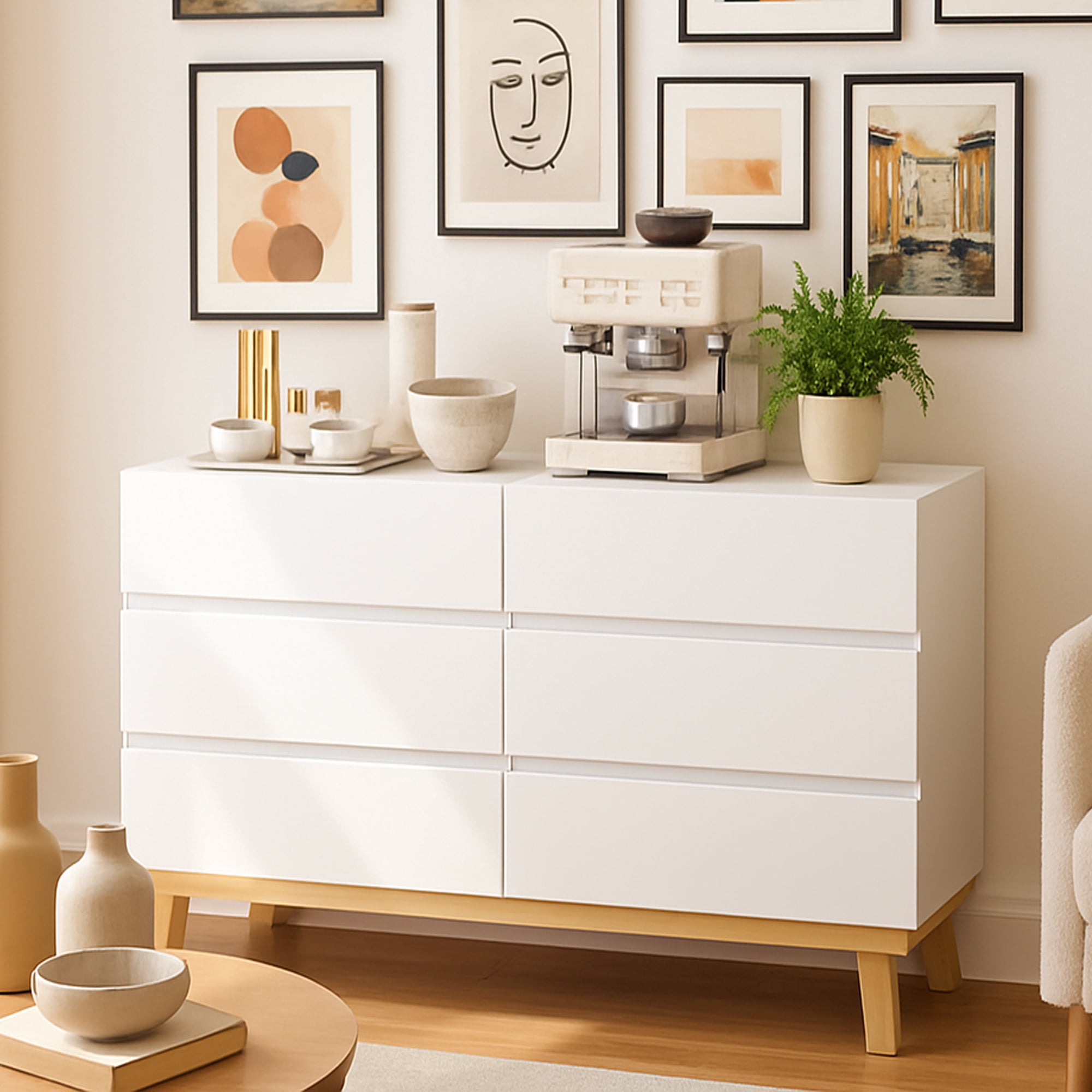 6-Drawer Dresser,White Double Dresser,Wood Storage Cabinet Chest of Drawers for Bedroom,Living Room