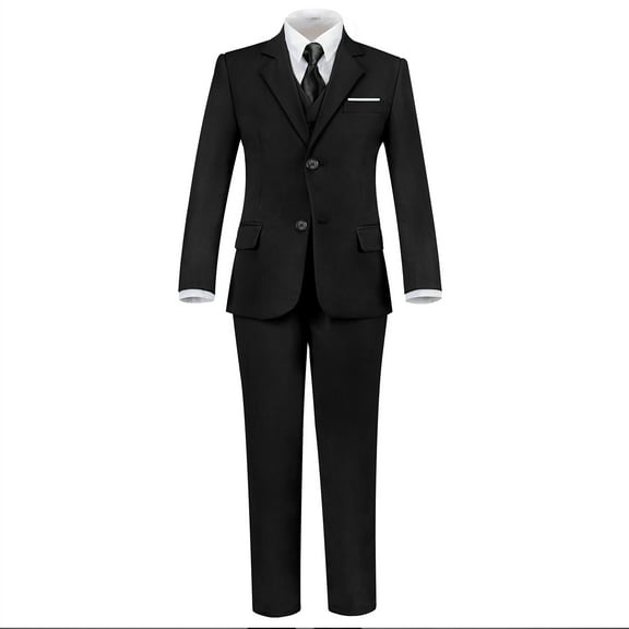 Boy's 5 Piece Suit Set with Pants Vest Shirt Tie and Jacket Wedding Suits