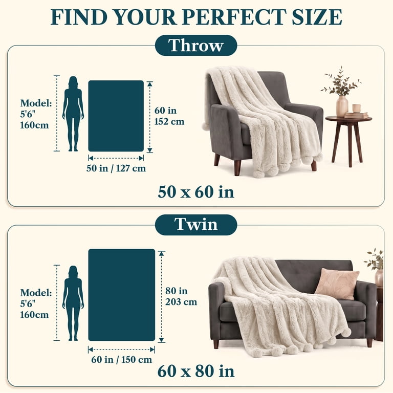 Pavilia Sherpa Throw Blanket with Pom Pom, Beige 50x60 photo 6